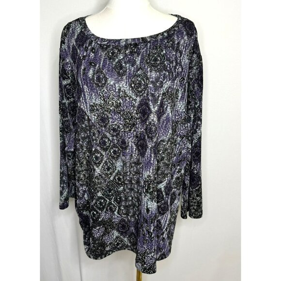 Koret Womens 3X Tunic Top With Long Sleeves & Abstract Purple/Black Pattern - Picture 1 of 5